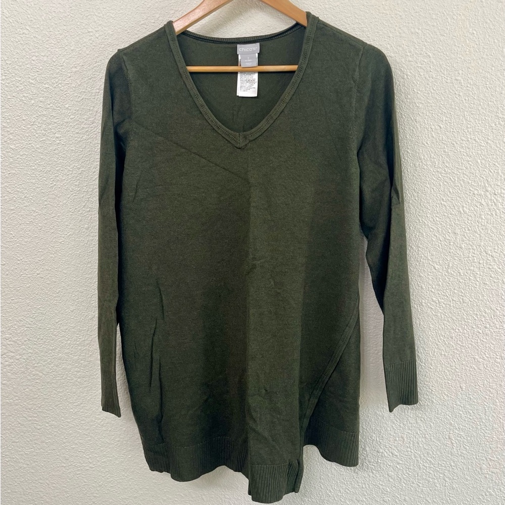 Chico’s Women's V-Neck Olive Green Sweater